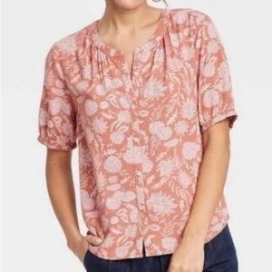 Universal thread floral button down short sleeve top NWOT